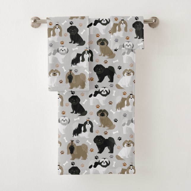 Shih Tzu Dogs Paws and Bones Bath Towel Set (Insitu)