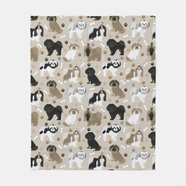 Shih Tzu Dogs Paws and Bones Fleece Blanket (Front)