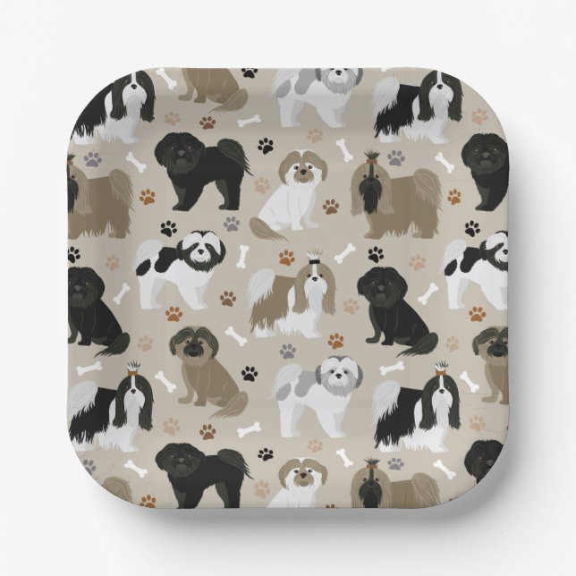 Shih Tzu Dogs Paws and Bones Paper Plates (Front)