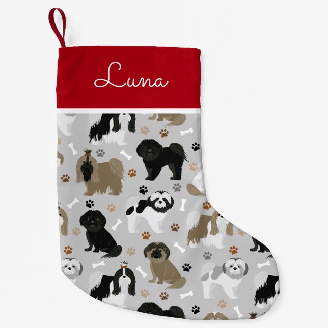 Shih Tzu Dogs Paws and Bones Small Christmas Stocking (Front)