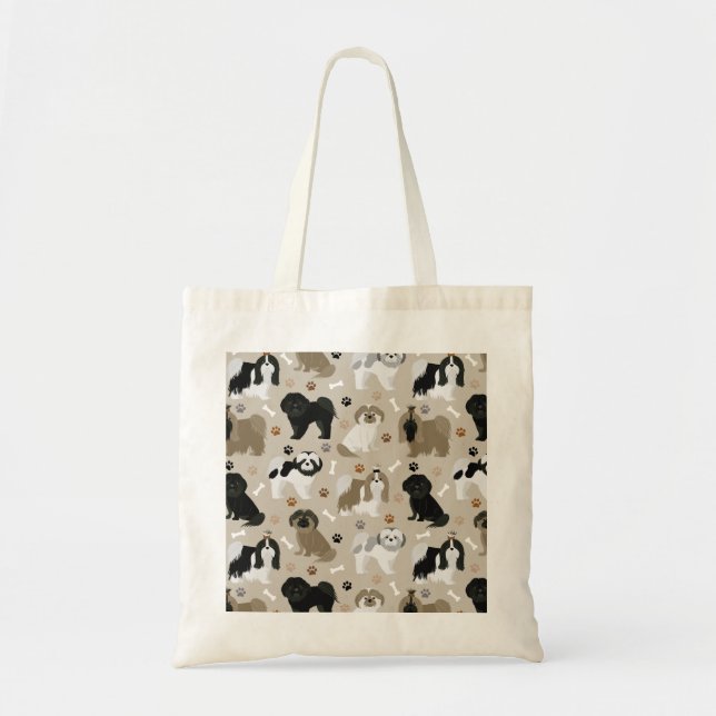 Shih Tzu Dogs Paws and Bones Tote Bag (Front)