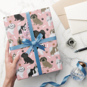 Shih Tzu Dogs Paws and Bones Wrapping Paper
