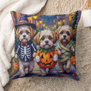 Shih Tzu Dogs Trick-or-Treating Halloween Costumes Throw Pillow