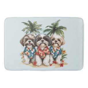 Shih Tzu Dogs Wearing Hawaiian Shirts Bath Mat