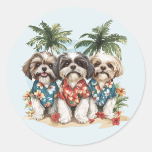 Shih Tzu Dogs Wearing Hawaiian Shirts Classic Round Sticker