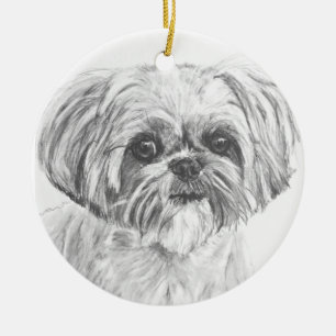 Shih Tzu Drawing Ceramic Ornament