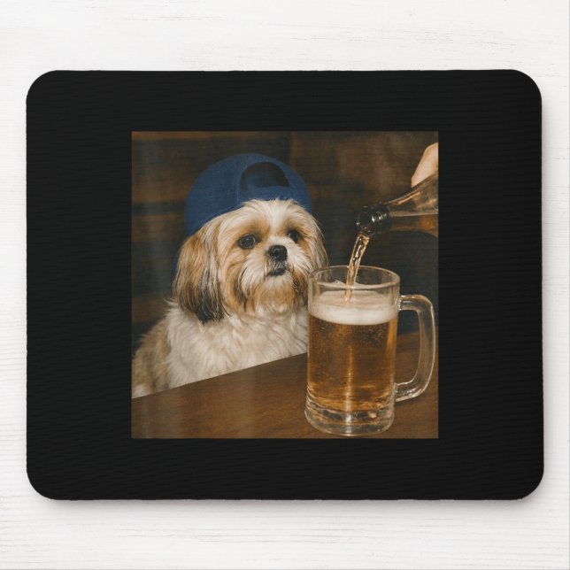 Shih Tzu Drinking Beer Funny Dog Meme Mouse Pad (Front)