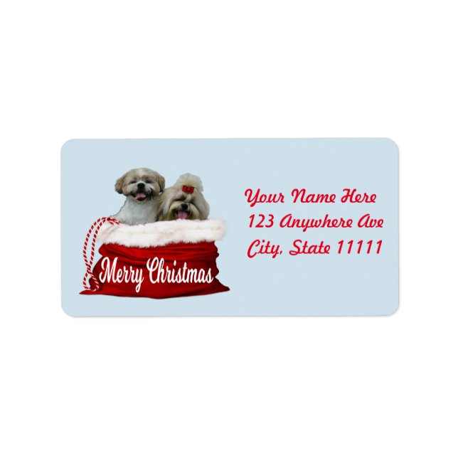 Shih tzu Étiquette de adresse, Noël (Devant)