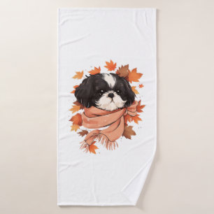 Shih Tzu Fall Dog Autumn Leaves Thanksgiving Copy  Bath Towel
