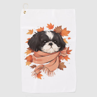 Shih Tzu Fall Dog Autumn Leaves Thanksgiving Copy Golf Towel