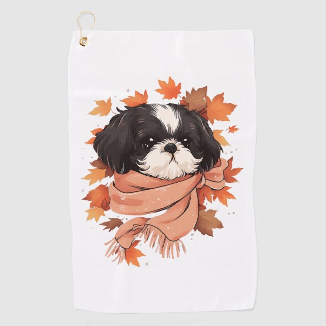 Shih Tzu Fall Dog Autumn Leaves Thanksgiving Copy  Golf Towel (Front)
