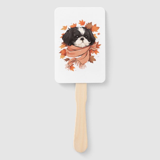 Shih Tzu Fall Dog Autumn Leaves Thanksgiving Copy  Hand Fan (Front)