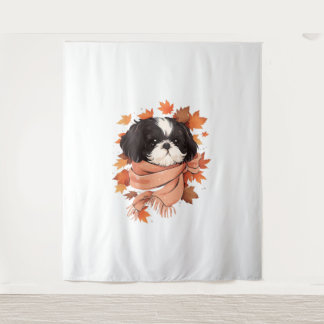Shih Tzu Fall Dog Autumn Leaves Thanksgiving Copy  Tapestry