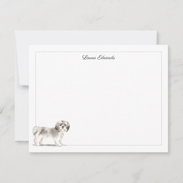 Shih Tzu Gray Border Personalized Card (Front)