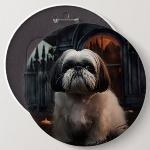 Shih Tzu Halloween Scary 6 Inch Round Button