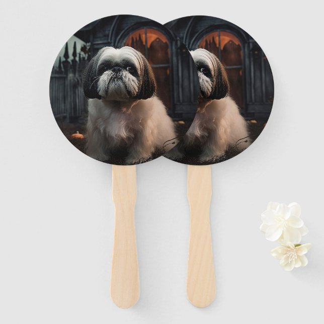Shih Tzu Halloween Scary Hand Fan (Front and Back)