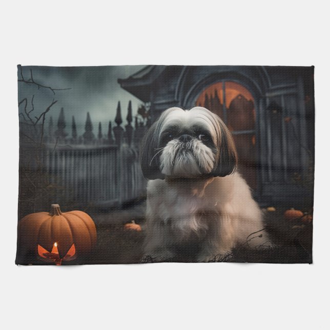 Shih Tzu Halloween Scary Kitchen Towel (Horizontal)