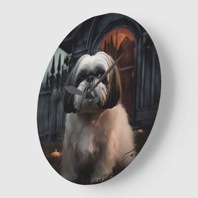 Shih Tzu Halloween Scary Large Clock (Angle)