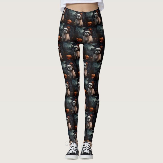 Shih Tzu Halloween Scary Leggings (Front)