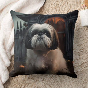 Shih Tzu Halloween Scary Throw Pillow