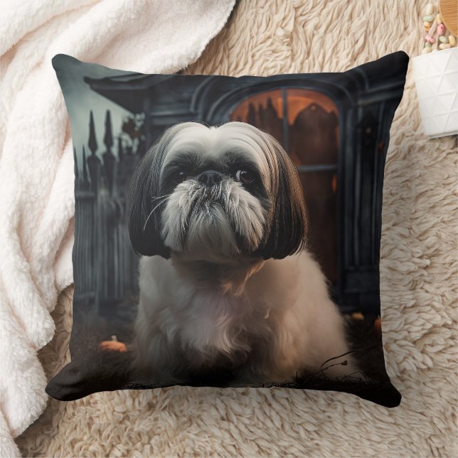 Shih Tzu Halloween Scary Throw Pillow (Blanket)