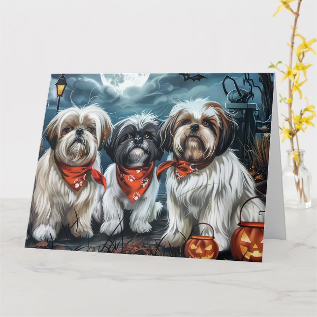 Shih Tzu Halloween Spooky Card (Yellow Flower)