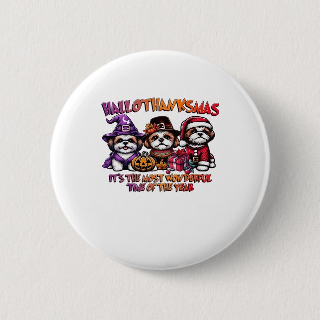 Shih Tzu Halloween Thanksgiving Christmas Classic  2 Inch Round Button (Front)