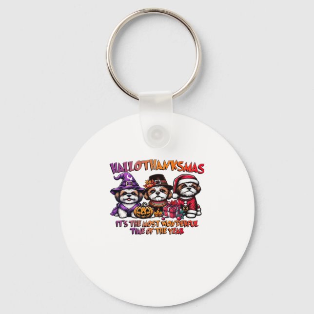 Shih Tzu Halloween Thanksgiving Christmas Classic  Keychain (Front)
