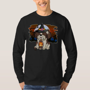 Shih Tzu Halloween Witch Hat Costumes Cute Dog Moo T-Shirt