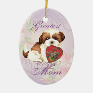 Shih Tzu Heart Mom Ceramic Ornament