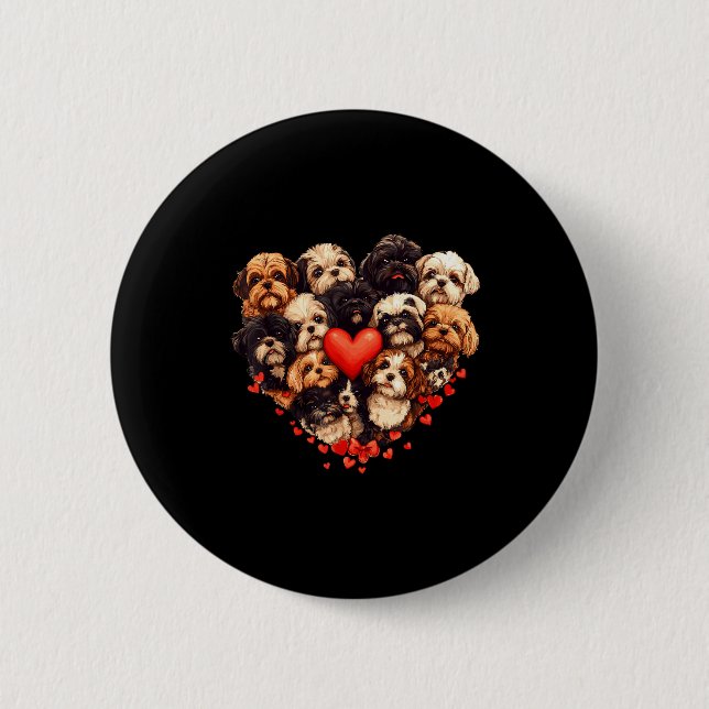Shih Tzu Heart-shaped Cute Shih Tzu Valentines Day 2 Inch Round Button (Front)