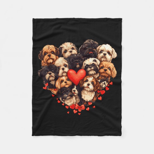 Shih Tzu Heart-shaped Cute Shih Tzu Valentines Day Fleece Blanket (Front)