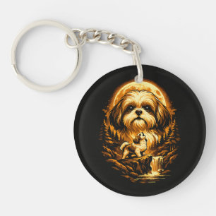 Shih Tzu Howling to The Moon Funny Dog Keychain
