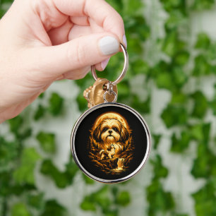 Shih Tzu Howling to The Moon Funny Dog Keychain