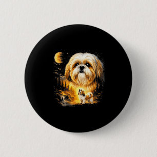 Shih tzu howling to the moon vintage 90s funny dog 2 inch round button