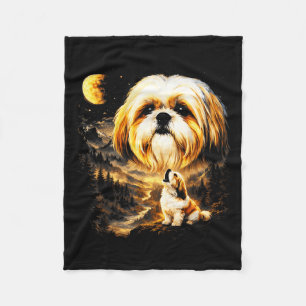 Shih tzu howling to the moon vintage 90s funny dog fleece blanket