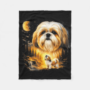 Shih tzu howling to the moon vintage 90s funny dog fleece blanket