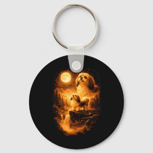 Shih Tzu Howling to The Moon Vintage 90s Funny Dog Keychain
