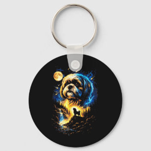 Shih Tzu Howling to The Moon Vintage 90s Funny Dog Keychain