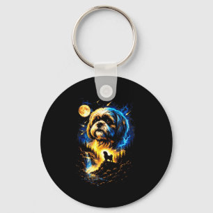Shih tzu howling to the moon vintage 90s funny dog keychain