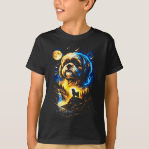 Shih tzu howling to the moon vintage 90s funny dog T-Shirt