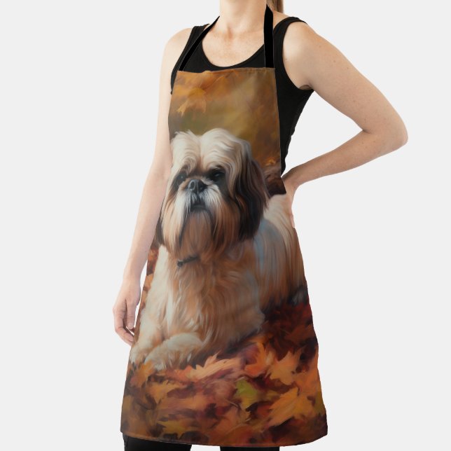 Shih Tzu in Autumn Leaves Fall Inspire Apron (Insitu)