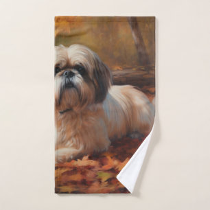 Shih Tzu in Autumn Leaves Fall Inspire Bath Towel Set