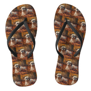 Shih Tzu in Autumn Leaves Fall Inspire Flip Flops