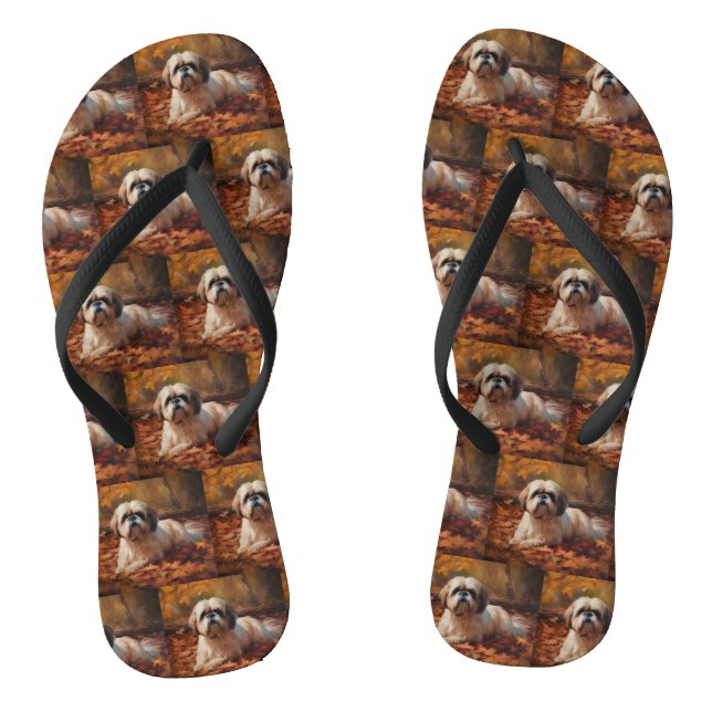 Shih Tzu in Autumn Leaves Fall Inspire Flip Flops (Footbed)