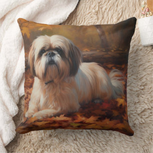 Shih Tzu in Autumn Leaves Fall Inspire Throw Pillow