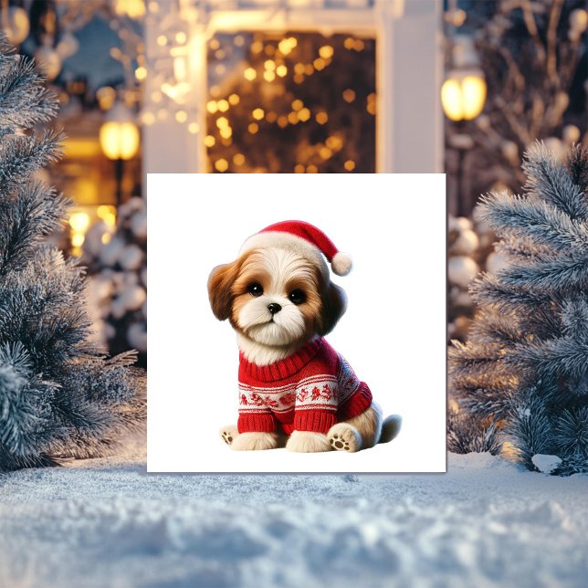 Shih Tzu in Red Sweater Holiday Card (Creator Uploaded)