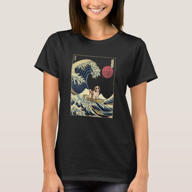Shih Tzu Japanese Kanagawa Wave  Surf Dog T-Shirt (Front)