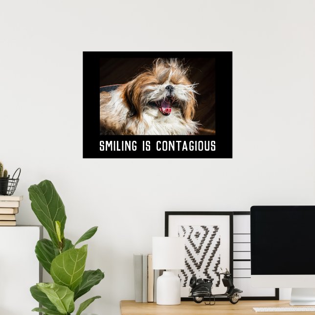 Shih tzu laughing smile customize photo text  poster (Home Office)