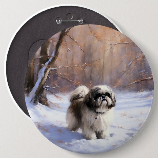 Shih Tzu Let It Snow Christmas  6 Inch Round Button (Front & Back)